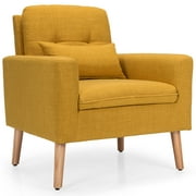 Costway  Accent Chair Upholstered Linen Armchair Sofa Chair w/Waist Pillow Yellow
