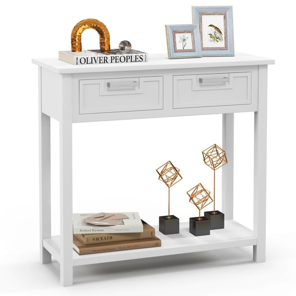 Costway Accent Console Table Entryway Sofa Foyer Table Storage Shelf with 2 Drawers White