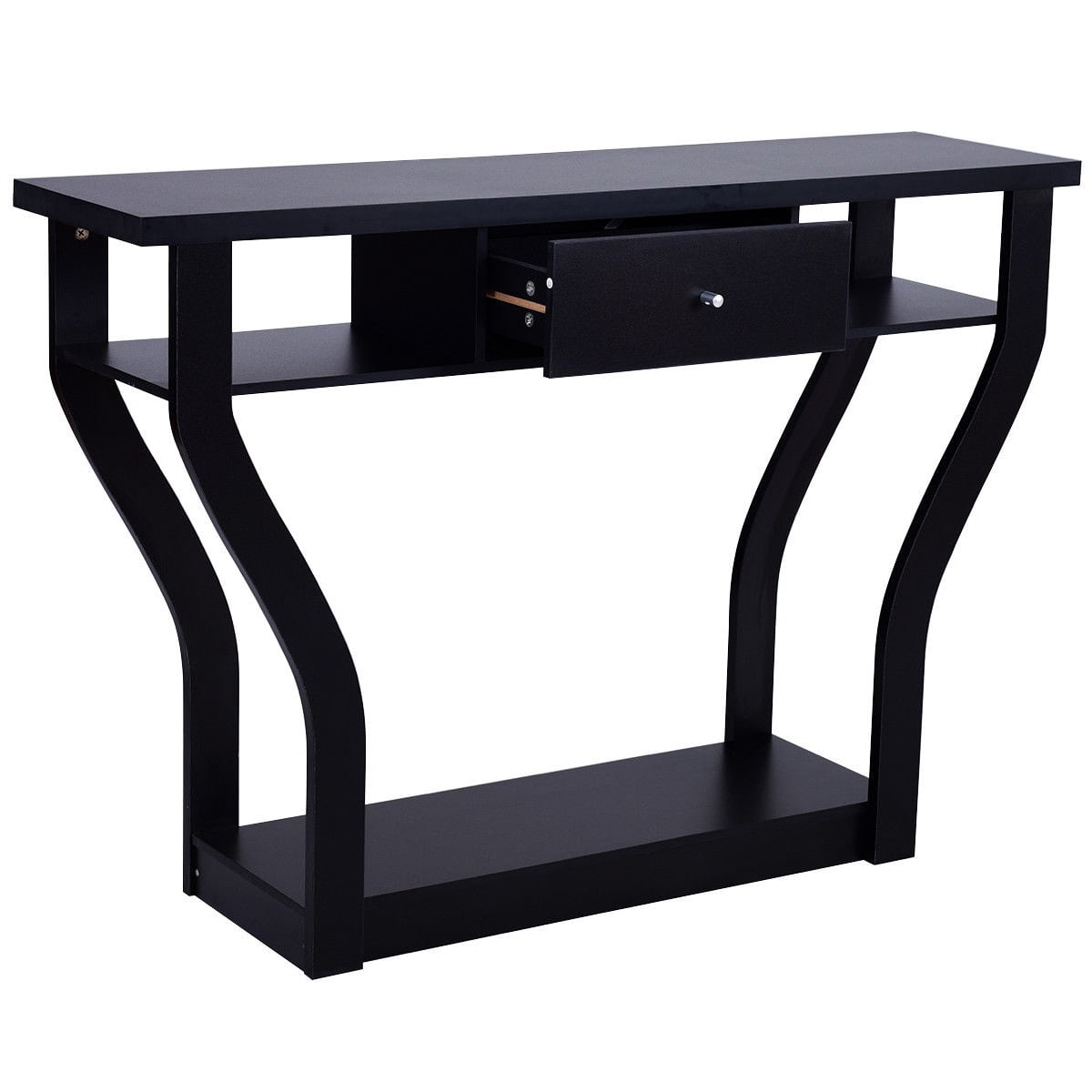 Black Modern Wood Console Table with Drawer Storage