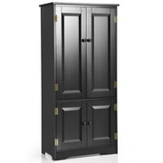 Costway Accent Floor Storage Cabinet W/ Adjustable Shelves Antique 2-Door Black