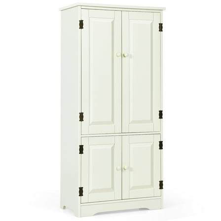 Costway Accent Floor Storage Cabinet W/ Adjustable Shelves Antique 2-Door Cream White