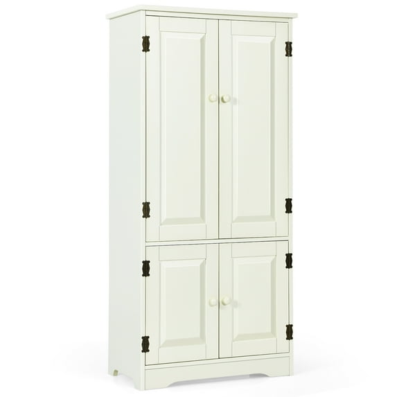 Costway Accent Floor Storage Cabinet W/ Adjustable Shelves Antique 2-Door Cream White