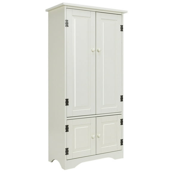 Costway Accent Storage Cabinet Adjustable Shelves Antique 2 Door Floor Cabinet Cream White
