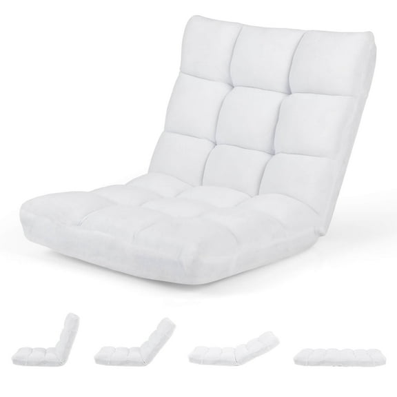 Costway Adjustable 14-Position Floor Chair Folding Lazy Gaming Sofa Chair Cushioned New White