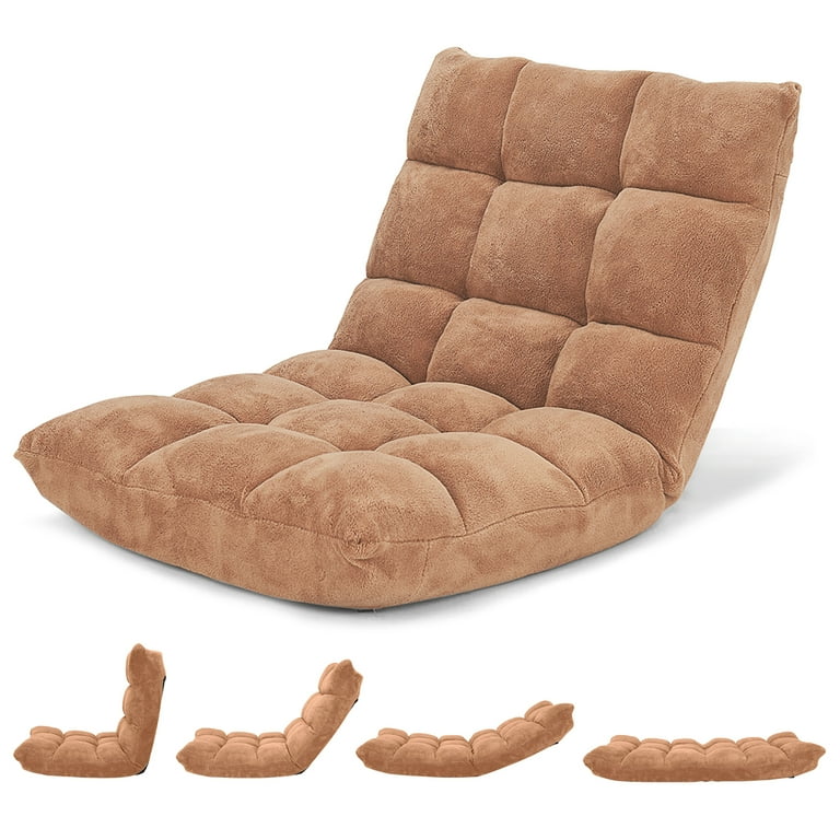 Costway Adjustable 14 Position Floor Chair Folding Lazy Gaming Sofa Chair Cushioned Tan