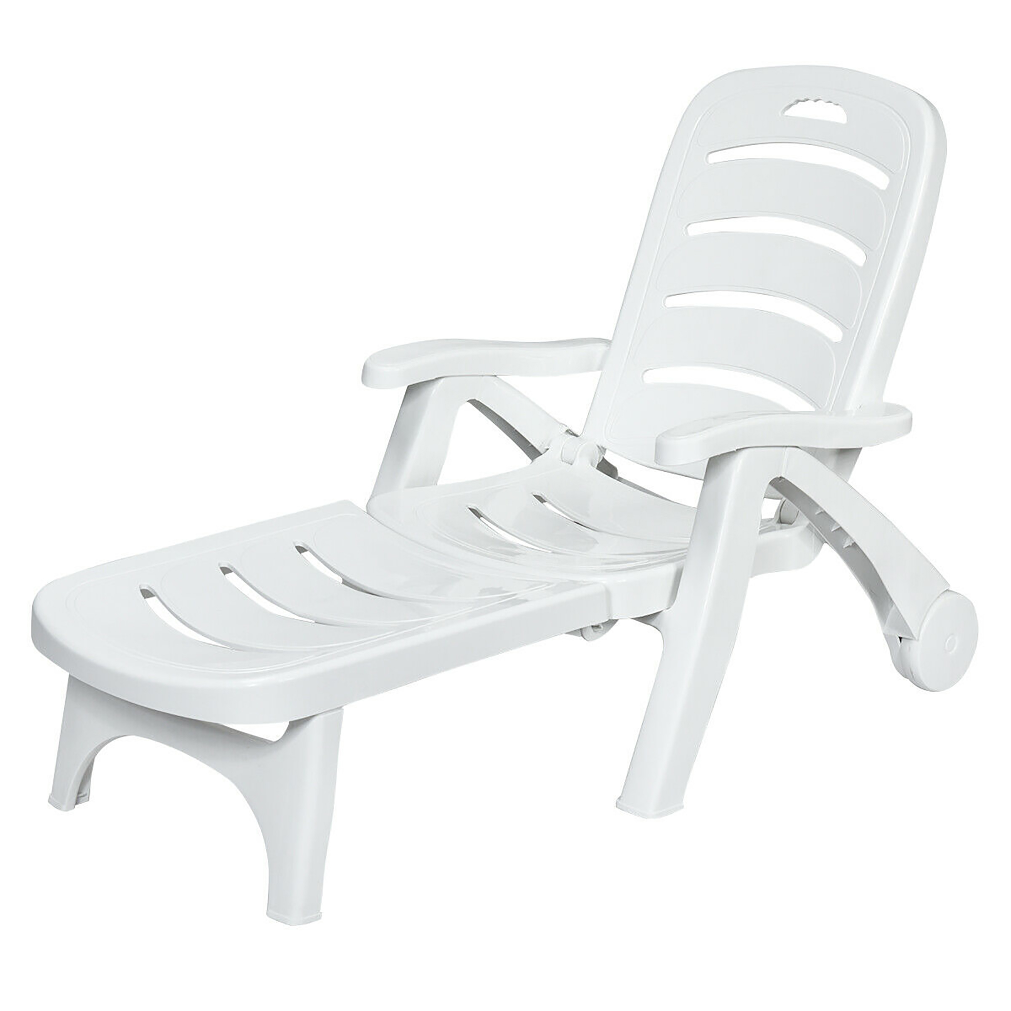 Costway Adjustable Folding Patio Chaise Deck Chair Lounger 5 Position Recliner w/ Wheels - image 1 of 10