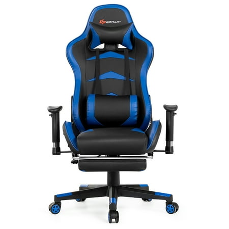 Costway Massage Gaming Chair Reclining Swivel Racing Office Chair with Footrest Blue - Blue + Black