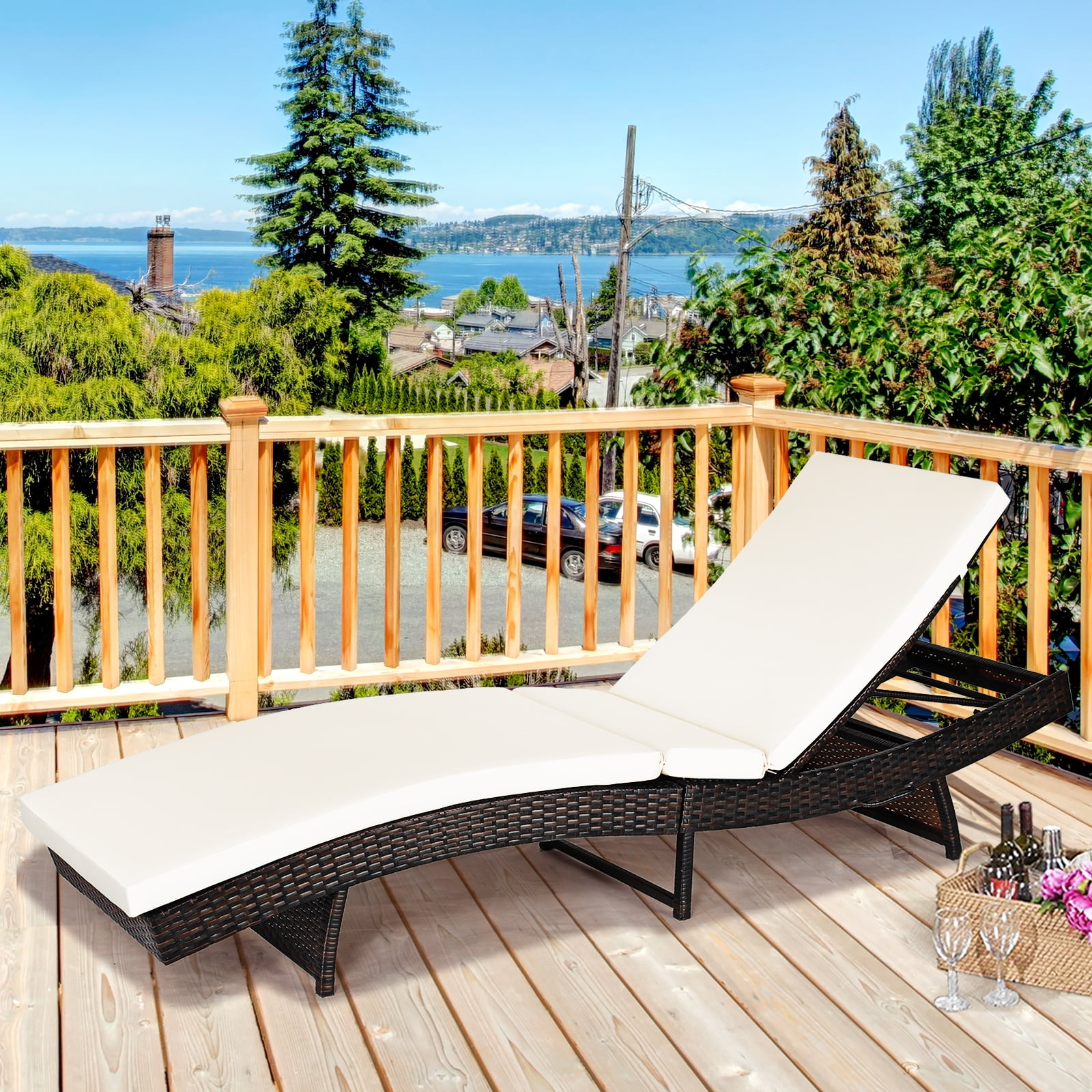 Costway Adjustable Rattan Deck Outside Pool Chaise