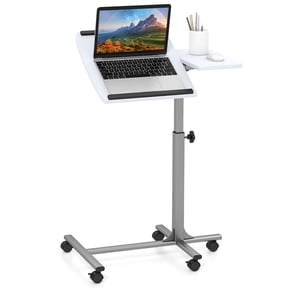 Costway Adjustable Sit to Stand with Laptop and Books Mobile Desk, White