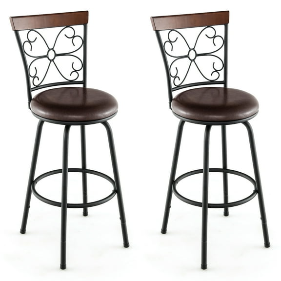 Costway Adjustable Swivel Barstools with Metal Frame, Black/Brown (Set of 2)