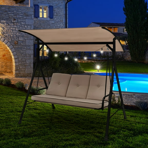 Costway Adult Metal Canopy Porch Swing with Removable Cushion, Beige