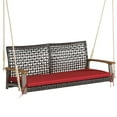 thumbnail image 1 of Costway Adult Rattan Frame Porch Swing with Cushions, Red, 1 of 10