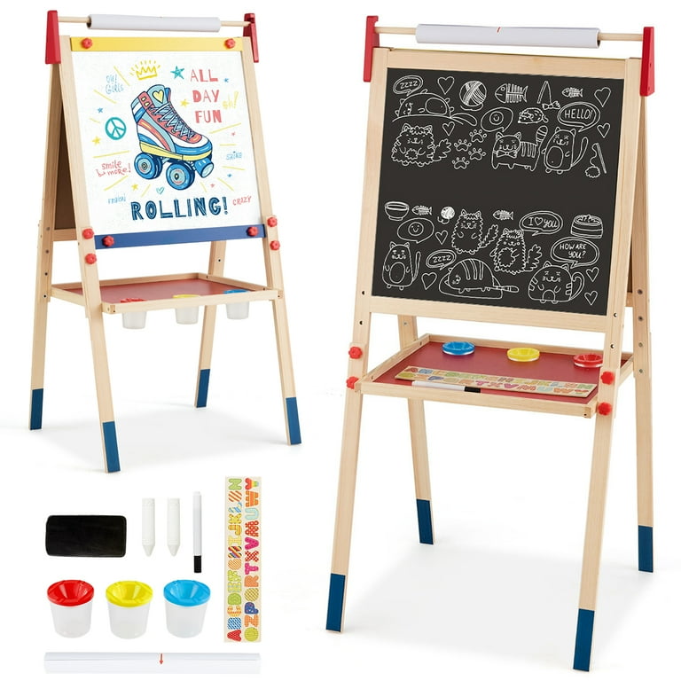 Costway All-in-One Wooden Kid's Art Easel Height Adjustable Paper Roll