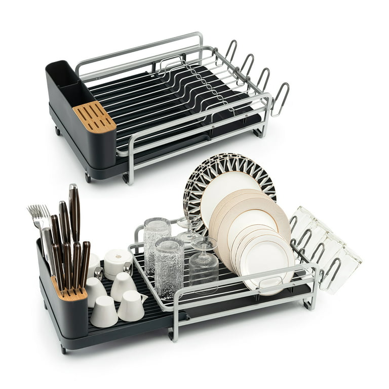top Stainless Steel Expandable Dish Drying Rack with Drainboard
