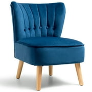 Costway Armless Accent Chair Tufted Velvet Leisure Chair Single Sofa Upholstered Blue