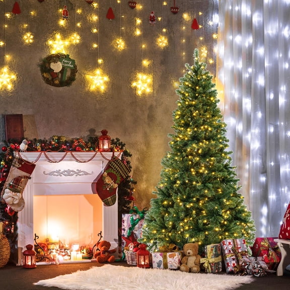 Costway 6 FT Artificial Xmas Tree with 821 PVC Branch Tips 560 Warm White LED Lights
