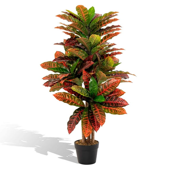 Costway Artificial Croton Plant 40" Tall Faux Fiddle Leaf Fig Tree Fake Croton Palm Tree