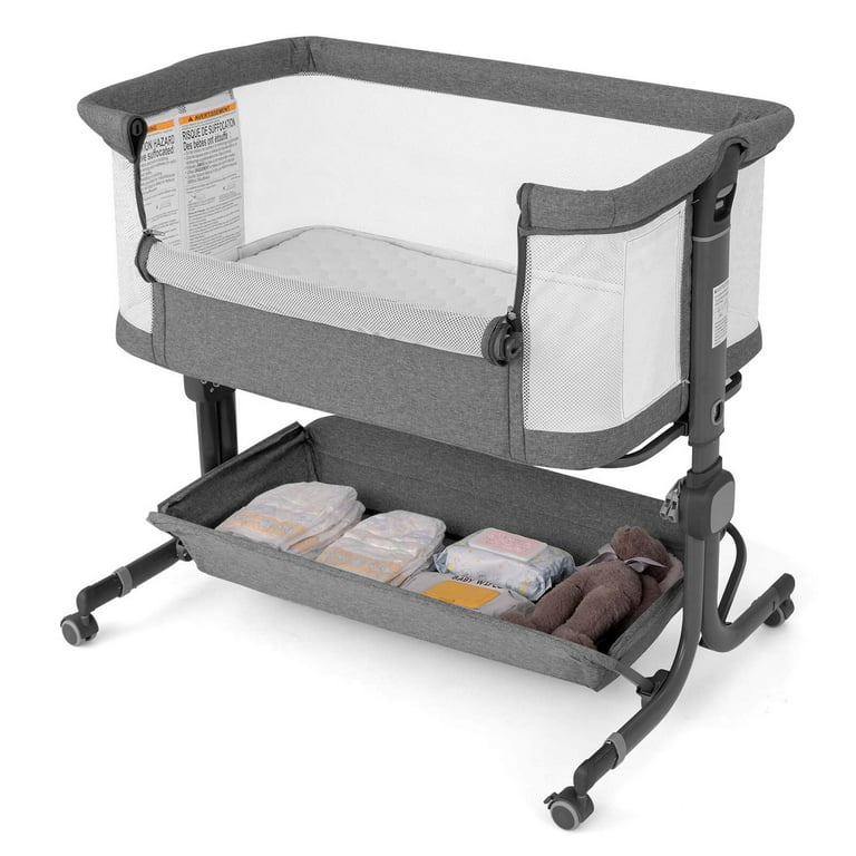 Costway Baby Bassinet Bedside Sleeper with 6 Level Adjustable Height Gray
