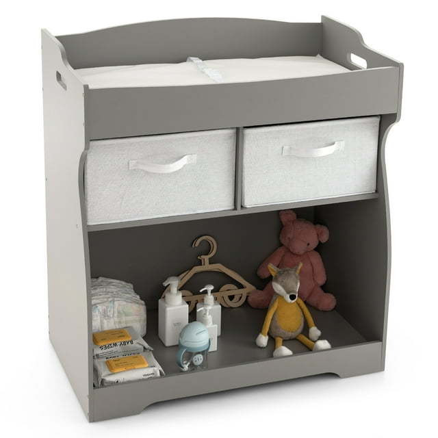 Costway Top Changer Baby Changing Table Dresser with Storage Shelves