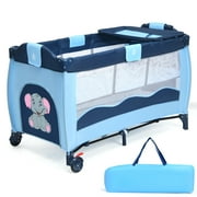 Costway Baby Crib Playpen Playard Foldable Bassinet Infant Bed Blue