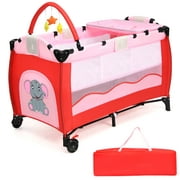Costway Baby Crib Playpen Playard Foldable Bassinet Infant Bed Pink
