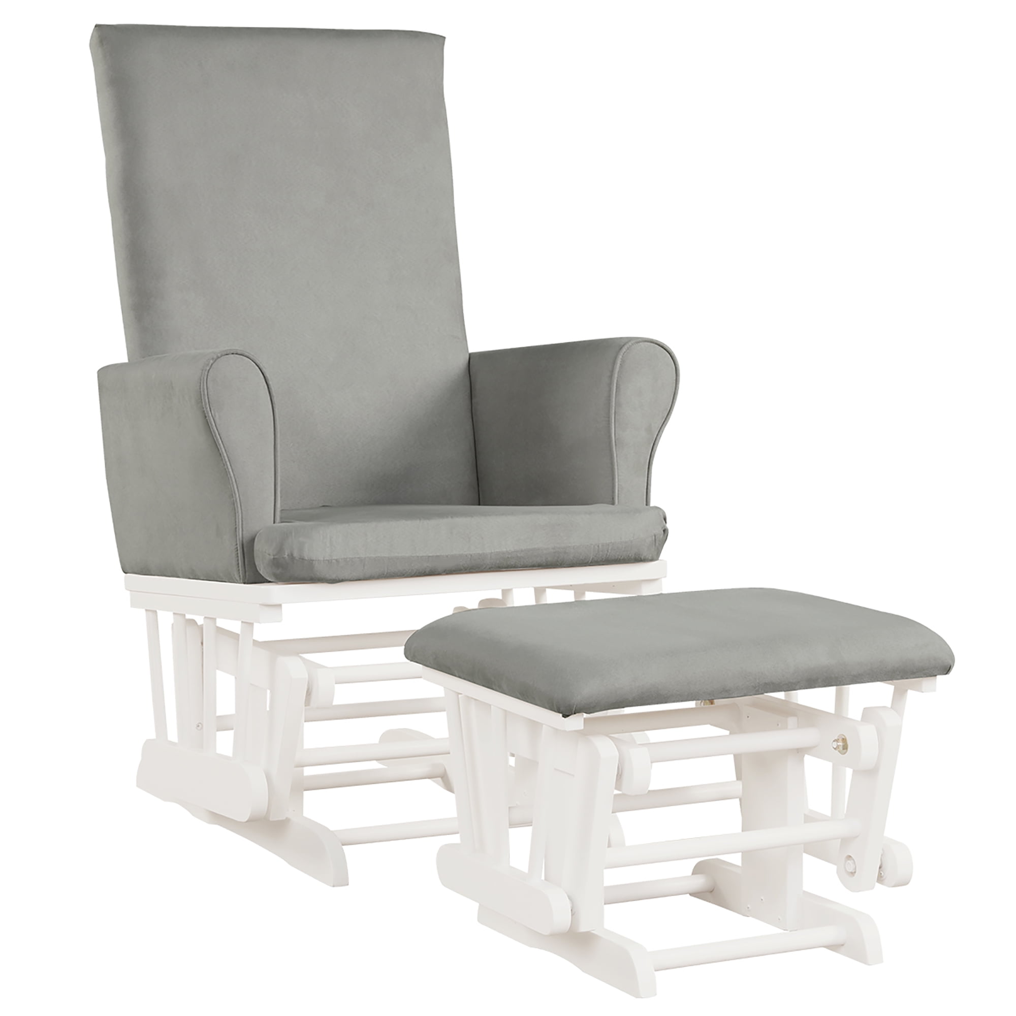 Costway Baby Nursery Relax Rocker Rocking Chair Glider & Ottoman Set w/Cushion 3-6 Years Grey