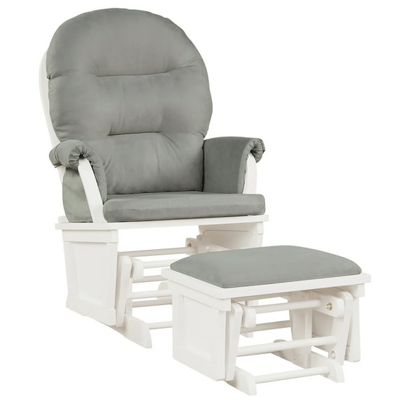 Costway Baby Nursery Relax  Rocker Rocking Chair Glider &Ottoman Set w/Cushion Light 3-6 Years Grey