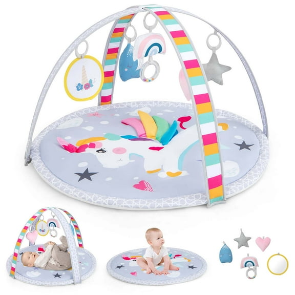 Costway Baby Play Gym Mat Thicker Tummy Time Mat with 5 Detachable Hanging