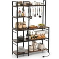 thumbnail image 1 of Costway Bakers Rack 5-Tier Coffee Bar Table with 10 S-Shaped Hooks & Power Outlets Rustic Brown, 1 of 10