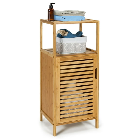 Costway Bamboo Bathroom Storage Floor Cabinet w/Door and Shelf Corner Cabinet
