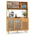 thumbnail image 1 of Costway Bamboo Buffet Cabinet Wine Bar Pantry Cupboard Sideboard with Rattan Sliding Door, 1 of 10