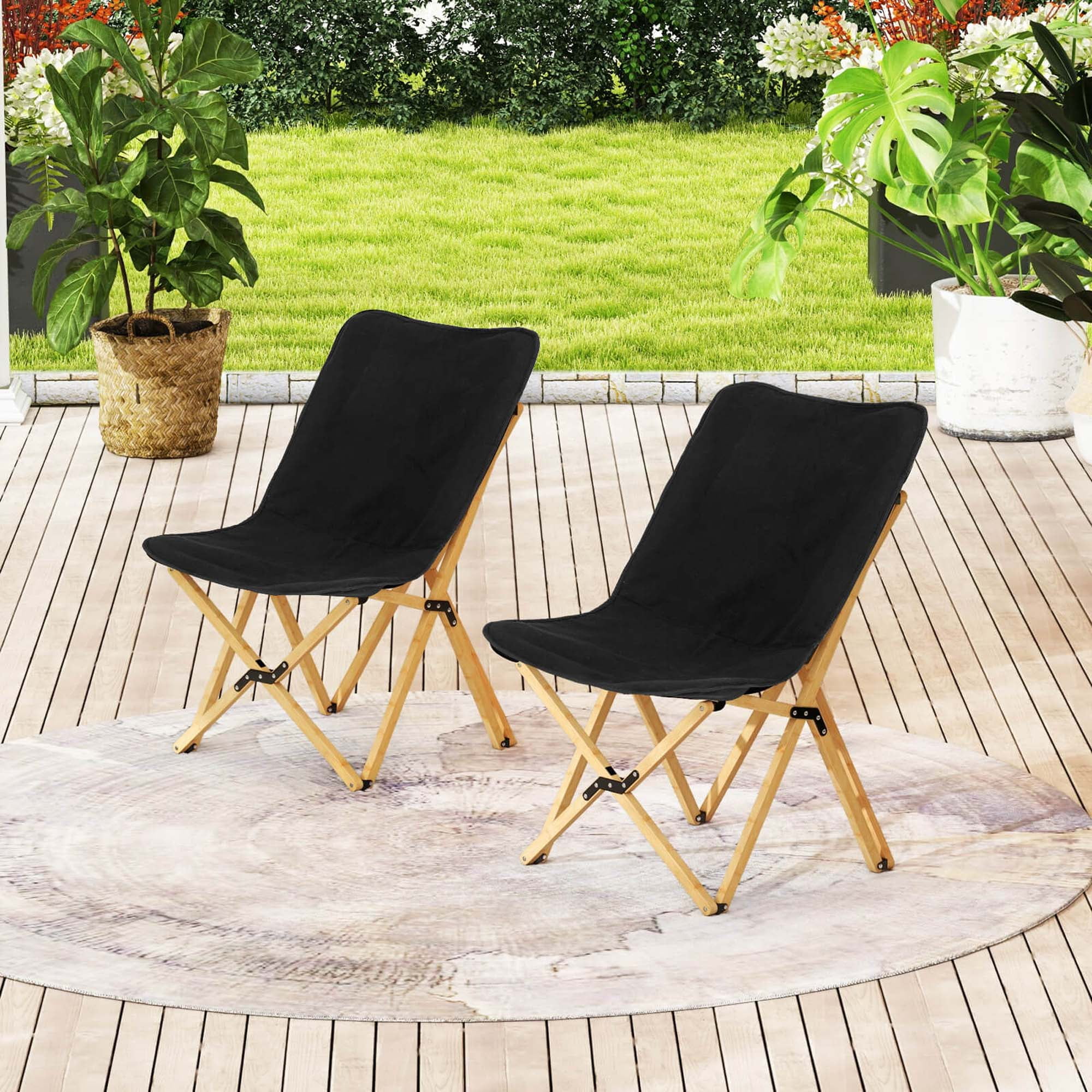 Costway Bamboo Butterfly Folding Chair Set of 2 with Storage Pocket 330 LBS  Capacity Black - Walmart.com