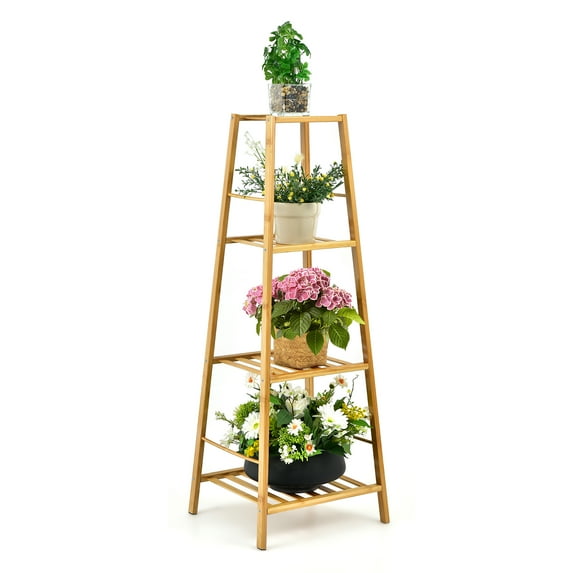 Costway Bamboo Tall Plant Stand Pot Holder Display Shelving Unit Indoor Outdoor Natural