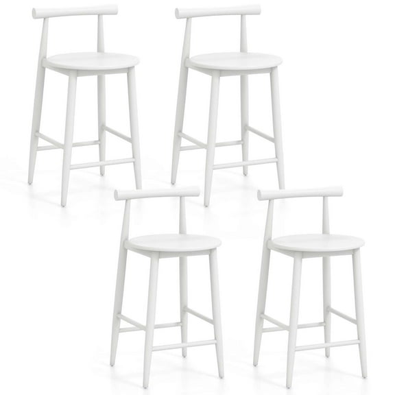 Costway Bar Chair Counter Height Stools Set of 4 with Acacia Wood Frame Supporting Legs White