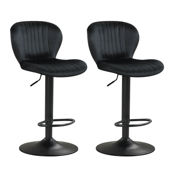 Costway Bar Stools Set of 2 with Velvet Upholstered Backrests Padded Seats Metal Footrests Black
