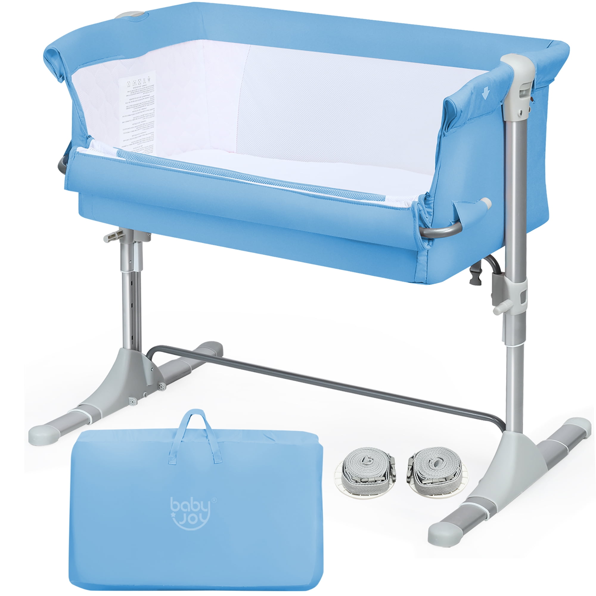 Costway Baby Playard Bassinet Bed Side Crib Infant Sleeper Breathable Mesh with Carrying Bag Blue