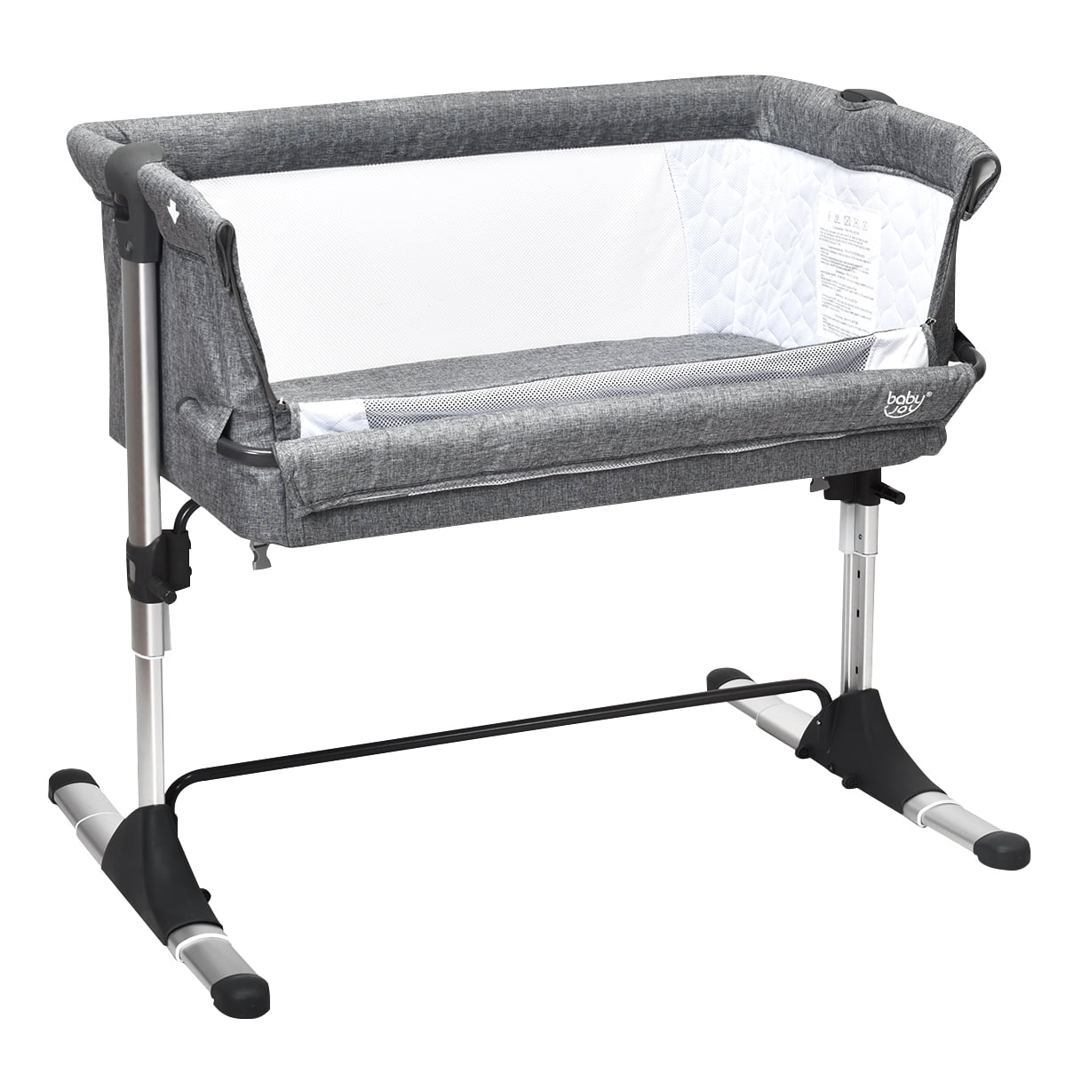 Costway Baby Playard Bassinet Bed Side Crib Infant Sleeper Breathable Mesh with Carrying Bag Gray