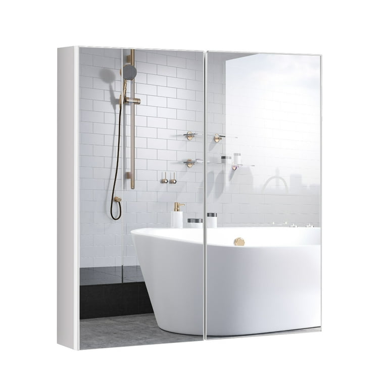 Costway Wall-Mount Wooden Bathroom Cabinet with Frameless Double 