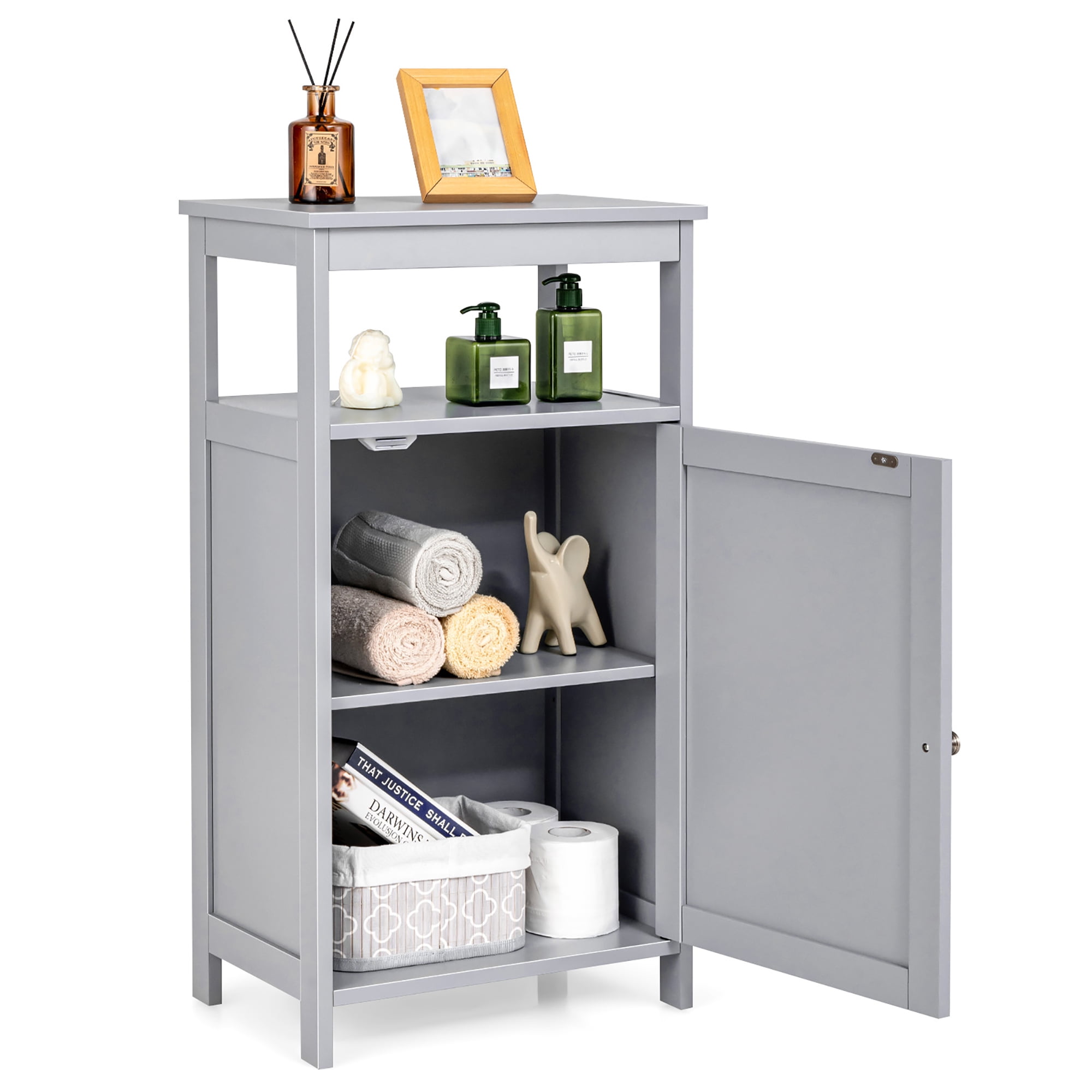 Costway Bathroom Cabinet Wooden Floor Multifunction Storage Rack ...