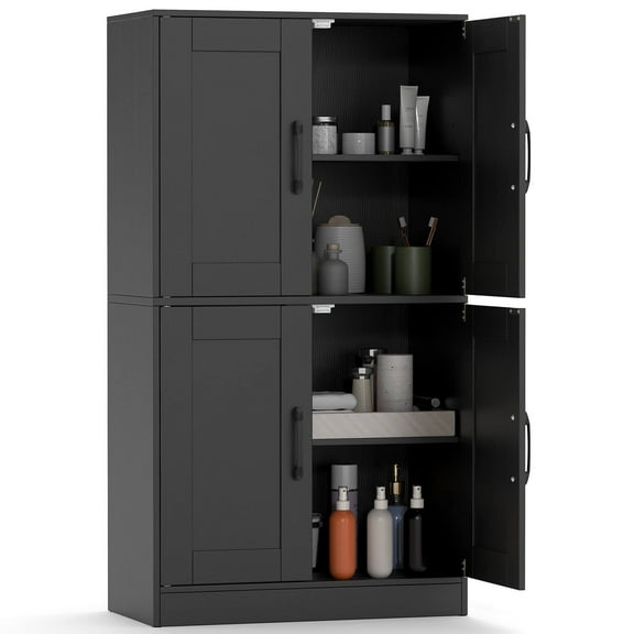 Costway Bathroom Cabinet with Doors & Adjustable Shelves Storage Organizer for Living Room Black