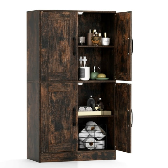 Costway Bathroom Cabinet with Doors & Adjustable Shelves Storage Organizer for Living Room Brown