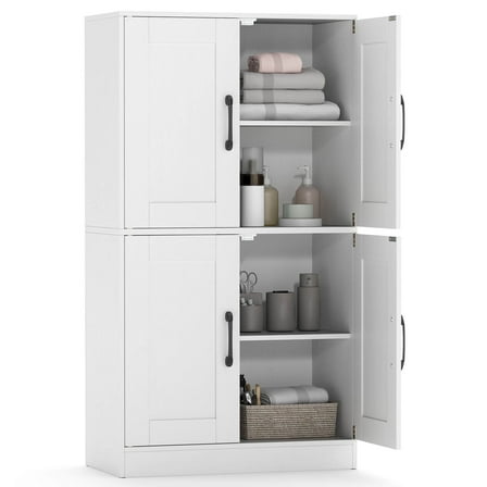 Costway Bathroom Cabinet with Doors & Adjustable Shelves Storage Organizer for Living Room White