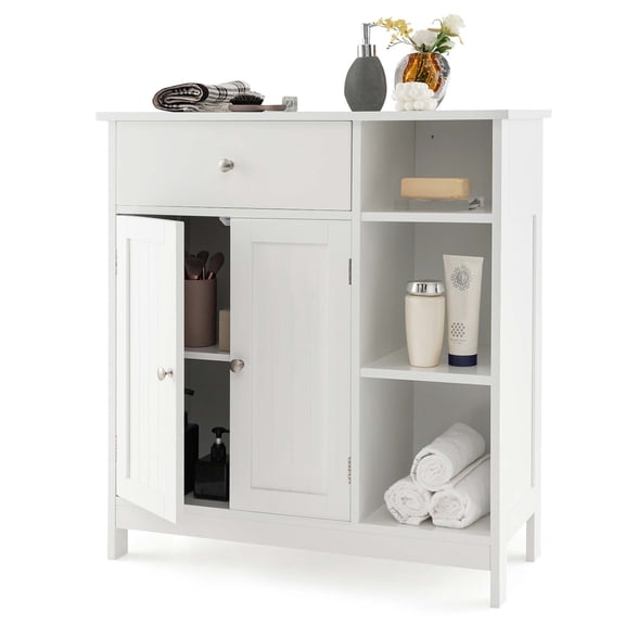 Costway Bathroom Floor Cabinet Freestanding Kitchen Cupboard Storage Organizer with Drawer