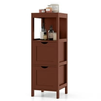 Costway Bathroom Floor Cabinet Freestanding Side Storage Organizer with 2 Removable Drawers Brown