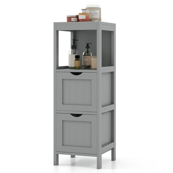 Costway Bathroom Floor Cabinet Freestanding Side Storage Organizer with 2 Removable Drawers Grey