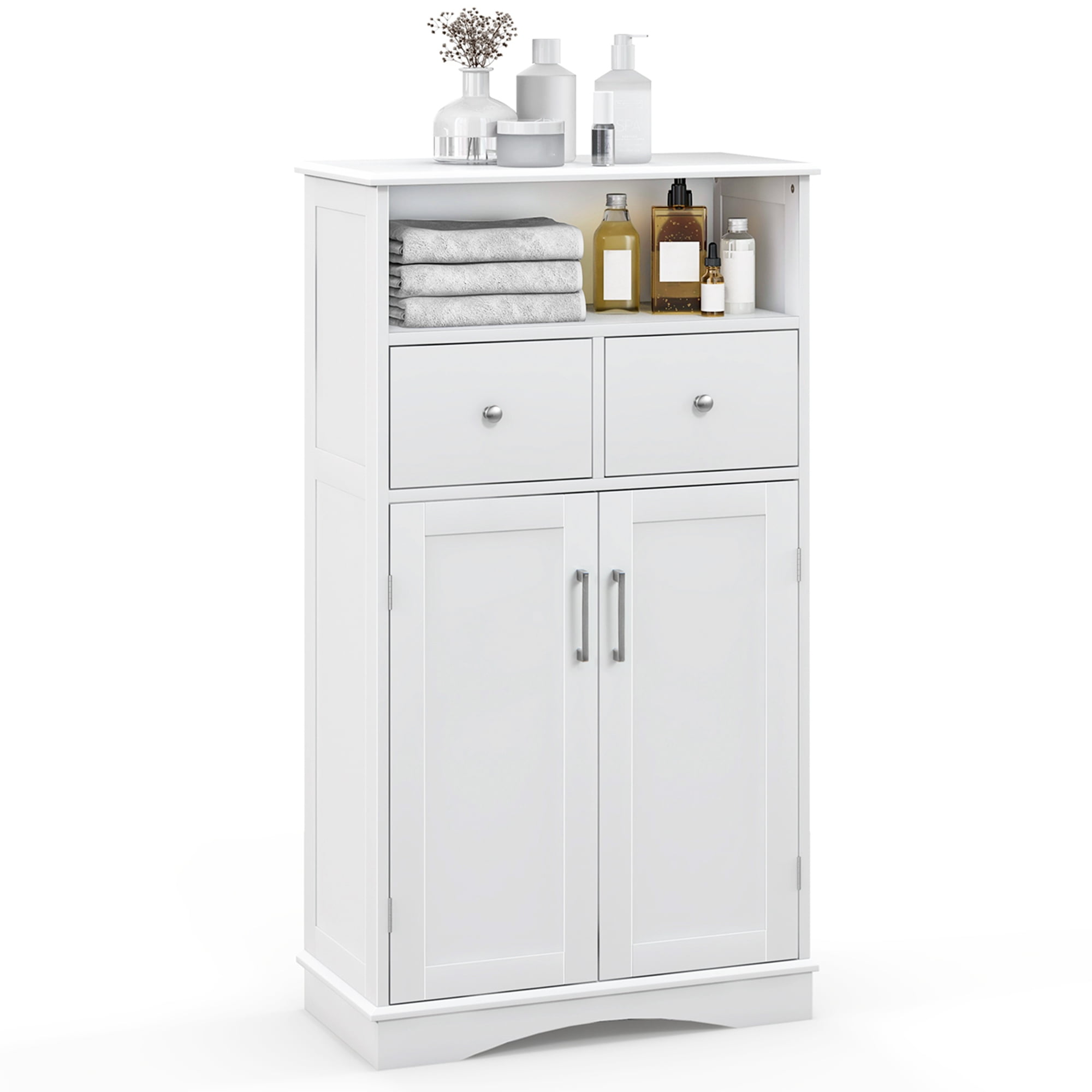 Costway Bathroom Floor Cabinet Freestanding Storage Cabinet with 2 Doors White - Walmart.com