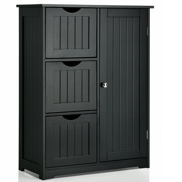 Costway Bathroom Floor Cabinet Side Storage Cabinet, Black, 12''