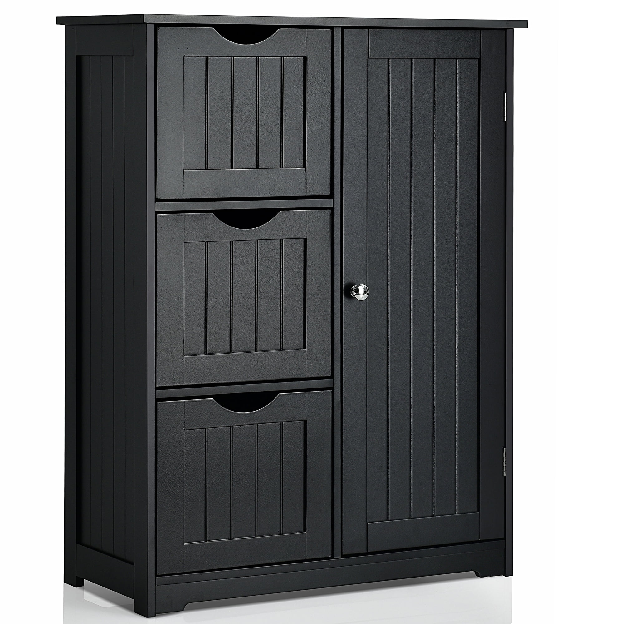 Costway Bathroom Floor Cabinet Side Storage Cabinet with 3 Drawers and 1  Cupboard Black