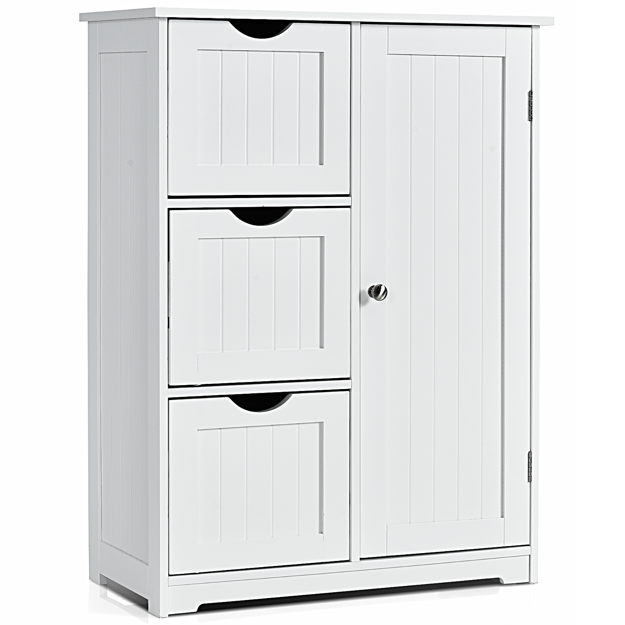 ZENSTYLE White Wooden Bathroom Floor Storage Cupboard 3 Shelves