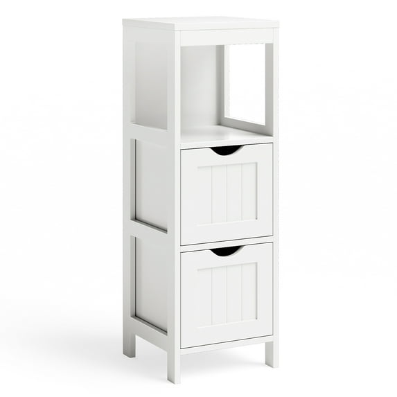 Costway Bathroom Floor Cabinet Storage Cabinet Side Organizer Rack w/ 2 Drawers White